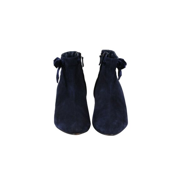 Manolo Blahnik Womens Bow Tie Suede Boots Size US 10 EU 40 Navy Blue Booties - Picture 2 of 12